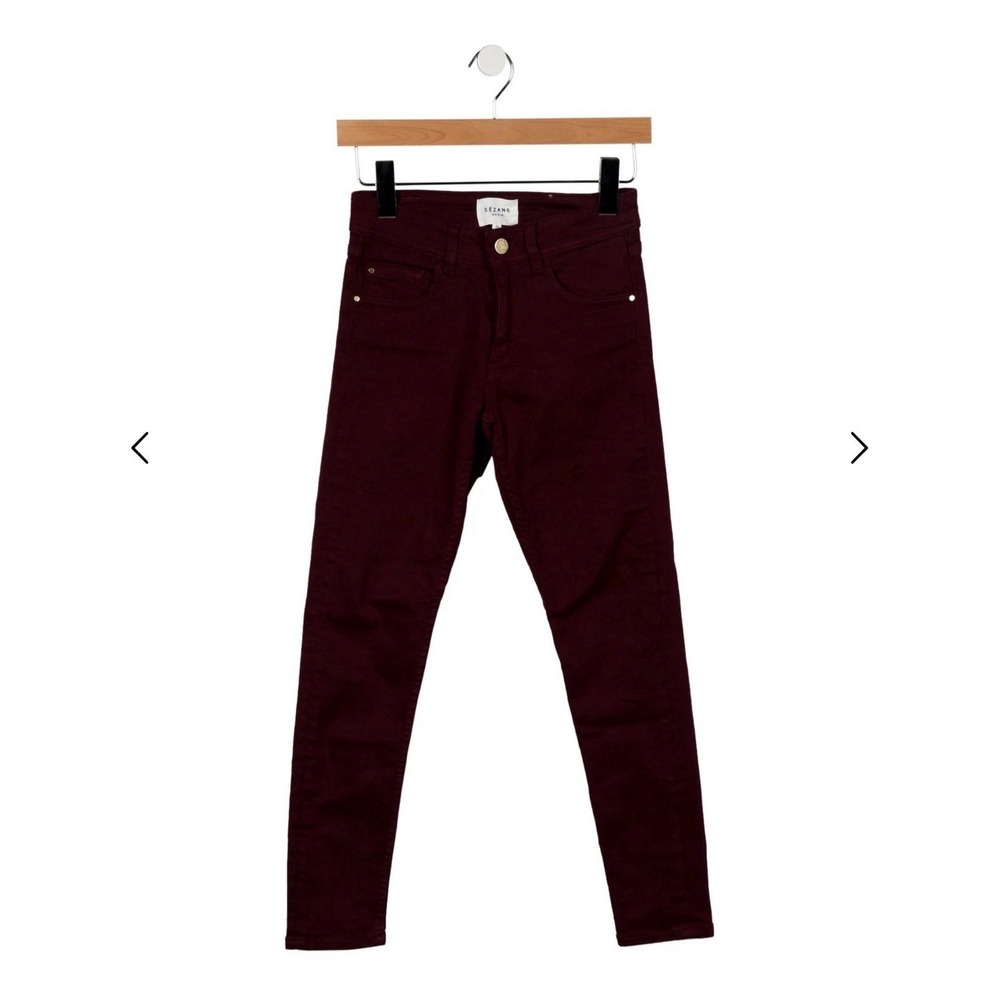 Sezane Denim Size‎ 26 Burgundy Skinny Jeans Mid Rise Stretch Parisian Minimalist